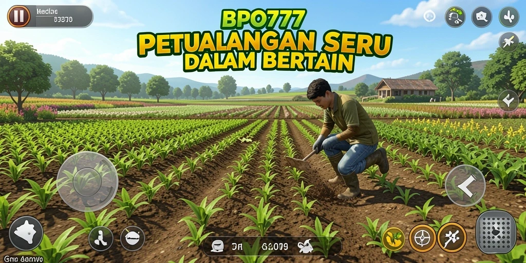 Screenshot gameplay BPO777 menampilkan pertanian yang indah dan aktif.
