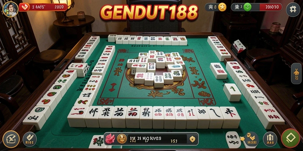 Screenshot gameplay GENDUT188 menampilkan kotak ubin Mahjong yang penuh warna.