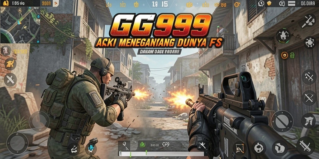 Screenshot menampilkan aksi intens dalam permainan FPS GG999.