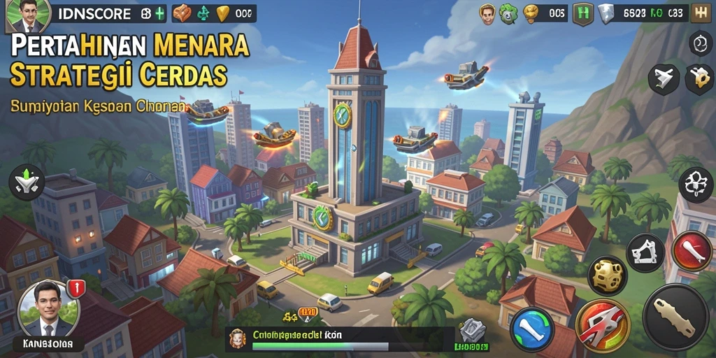 Tampilan gameplay menara pertahanan IDNSCORE yang mendebarkan.