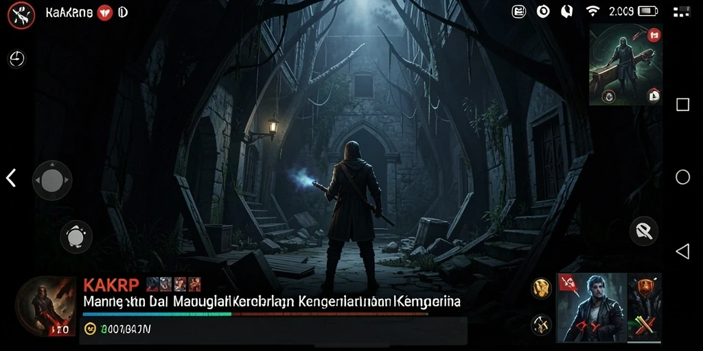 Screenshot gameplay KAKRP menampilkan suasana gelap dan mencekam.