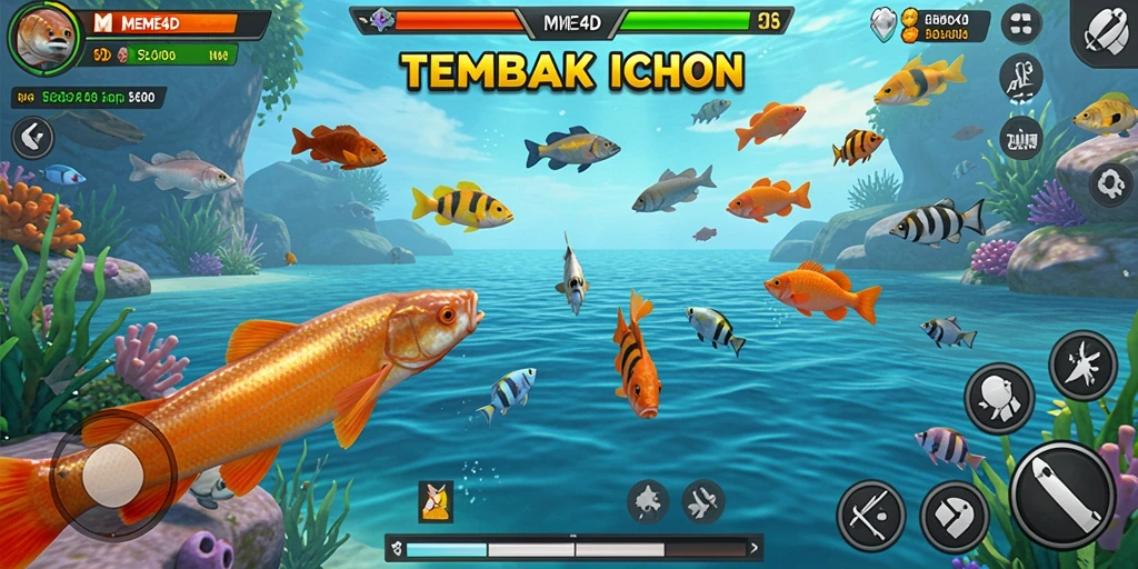 Tampilan gameplay MEME4D yang seru saat menangkap ikan.