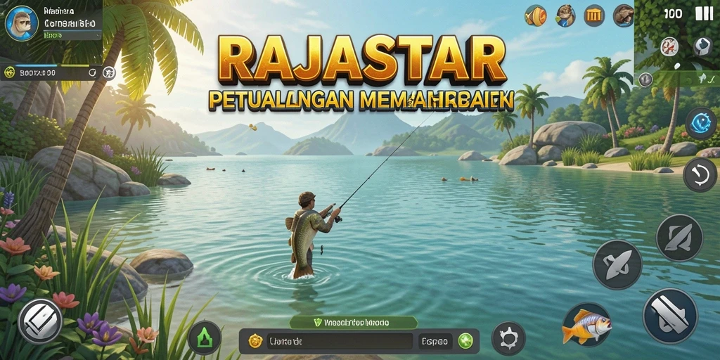 Tampilan gameplay RAJASTAR dengan aksi memancing yang menakjubkan.