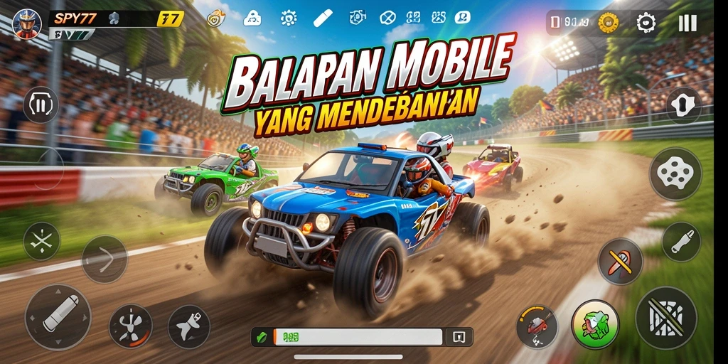 Gameplay SPY77 yang menegangkan dan seru saat balapan.