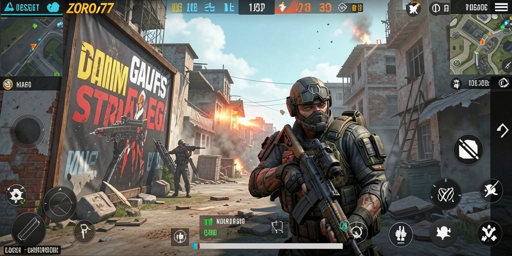 Tangkapan layar menunjukkan aksi intens dalam permainan FPS.